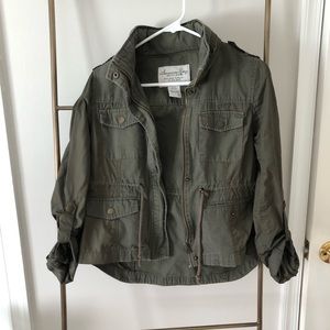 Olive crop bomber jacket